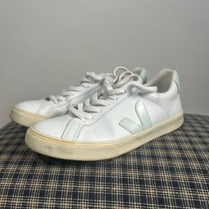 Veja Esplar Sneakers Women 6 White Mint Green Leather Low Top Lace Up EU 37